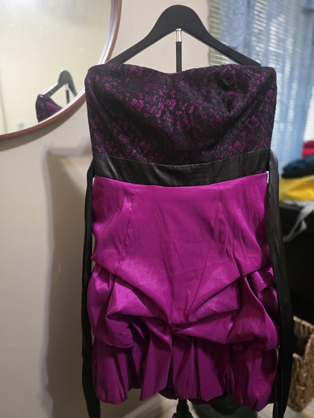 Torrid Strapless Magenta and Black Lace Bubble Hem Dress